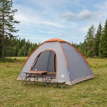 vidaXL Kamperen tent 4-persoons Grijs en Oranje, Caravanes & Camping, Verzenden