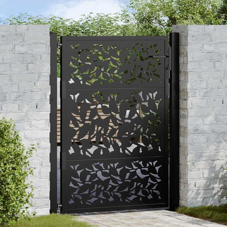 vidaXL Poort met bladontwerp 100x125 cm staal zwart, Tuin en Terras, Tuinpoorten, Nieuw, Verzenden
