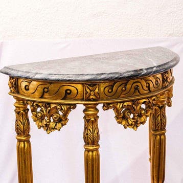 Tafel - Hout, Marmer - Halvemaanvormige consoletafel - uit