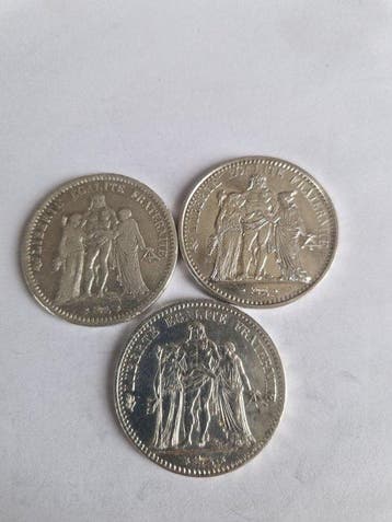 Frankrijk. Lot of 3 silver coins, 1873/1967 (Zonder