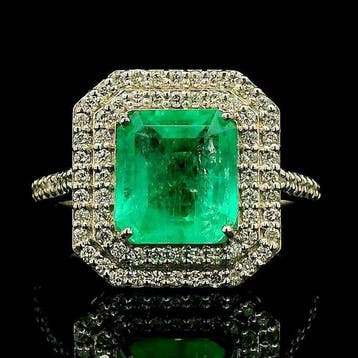 Bague - 18 carats Or blanc - 2.97ct. tw. Émeraude - Diamant