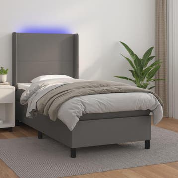 vidaXL Boxspring met matras en LED kunstleer grijs 90x200 cm, Huis en Inrichting, Verzenden, Nieuw