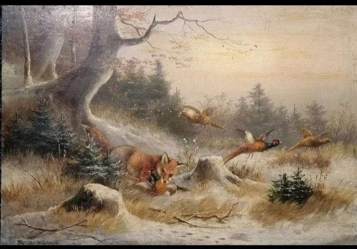 Moritz Müller (act.c.1900-c.1923) - Fuchsjagt, Antiquités & Art, Art | Peinture | Classique