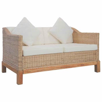 vidaXL Tweezitsbank / zetel met kussens natuurlijk rattan, Verzenden, Nieuw
