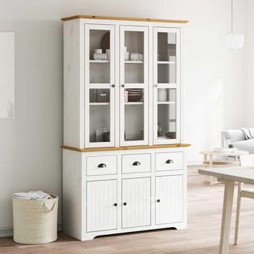 vidaXL Hoge kast BODO 115,5x43x200,5 cm grenenhout wit en, Verzenden