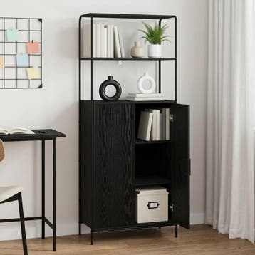 vidaXL Highboard Zwart eiken 40 x 33 x 161 cm Bewerkt hout, Verzenden