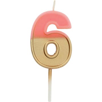Kaars 6 Jaar Retro Roze 5cm, Verzenden, Nieuw