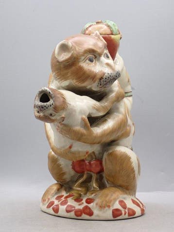 Staffordshire - Theepot - Theepot met apenfiguren naar een