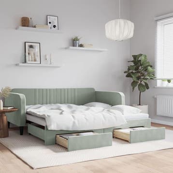 vidaXL Slaapbank met uitschuifbed lades 100x190 cm fluweel, Verzenden, Nieuw