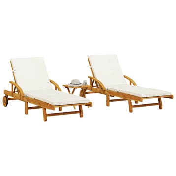 vidaXL Ligbedden 2 st met tafel massief acaciahout, Verzenden