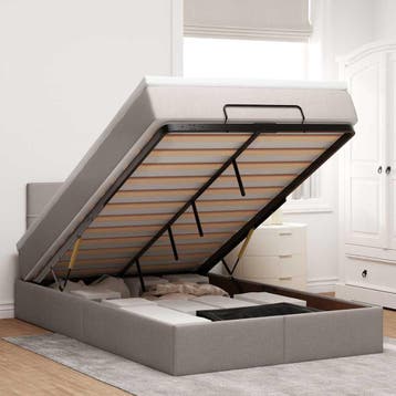 vidaXL Bed poef met matras en LEDs 120x190 cm stof taupe, Verzenden