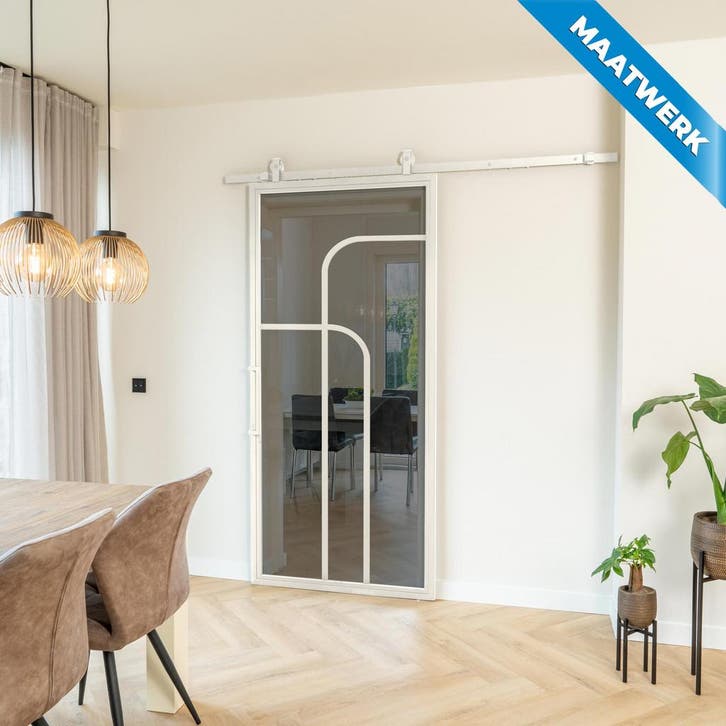 Stalen Schuifdeur Wit 4 Vlaks rond Maatwerk Rook glas, Doe-het-zelf en Bouw, Raamkozijnen en Schuifdeuren, Nieuw, Inclusief glas