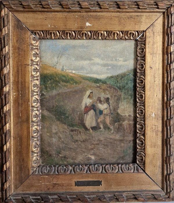 Pio Joris (1843-1921) - Pejza z Pastorellim - NO RESERVE, Antiek en Kunst, Kunst | Schilderijen | Klassiek