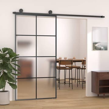 vidaXL Schuifdeur 102,5x205 cm aluminium en ESG-glas zwart, Doe-het-zelf en Bouw, Verzenden, Nieuw
