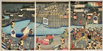 Utagawa Yoshifuji () – Kusunoki Masashige bij de bouw