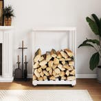 vidaXL Houtblokhouder met wielen 76,5x40x108 cm massief, Verzenden