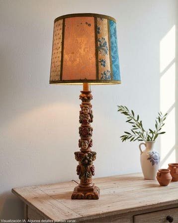 Tafellamp - Hout - Kolom met cherubijnen, Antiek en Kunst