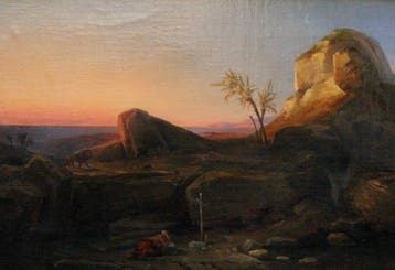 Lodovico Aureli (1816-1865) - Oriental landscape with Saint