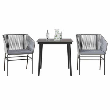 vidaXL 3-delige Tuinset met kussens poly rattan glas grijs, Verzenden, Nieuw, Tuinset