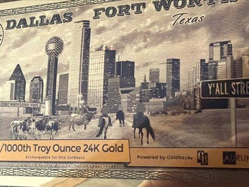 Verenigde Staten. 1 Goldback Dallas., 1/1000 Oz (.999)