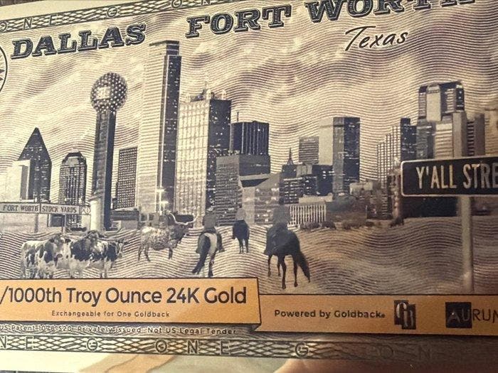 Verenigde Staten. 1 Goldback Dallas., 1/1000 Oz (.999), Timbres & Monnaies, Monnaies | Europe | Monnaies non-euro
