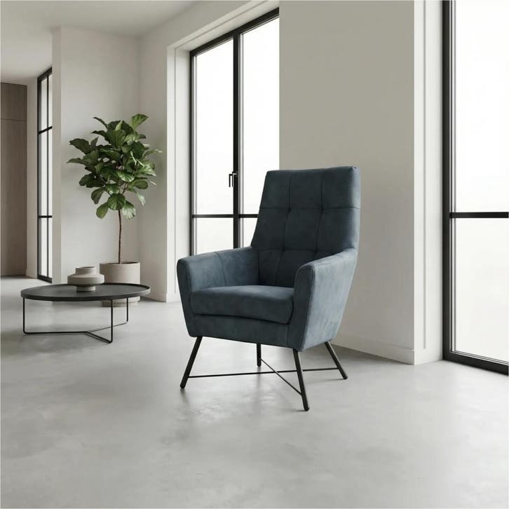 Leren fauteuil Proud - Kenia Denim (blauw), Huis en Inrichting, Fauteuils, 75 tot 100 cm, 75 tot 100 cm, Nieuw, Leer, Ophalen of Verzenden