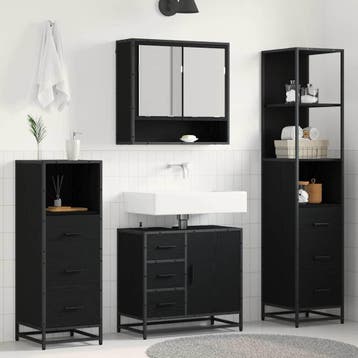 vidaXL Badkamermeubel Set 4 st Zwart Eiken 65 x 33 x 60 cm, Maison & Meubles, Verzenden