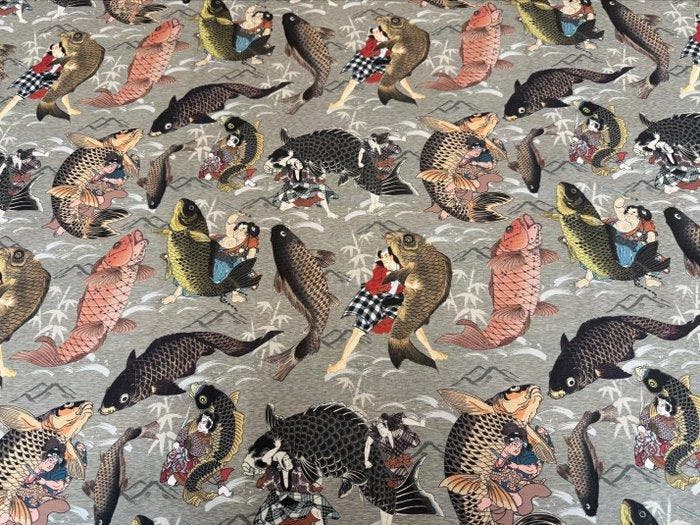 Meubelstof voor bekleding Japanse legenden tussen karpers en, Antiek en Kunst, Antiek | Tapijten, Tafelkleden en Textiel