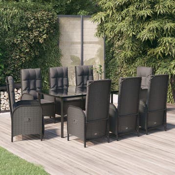 vidaXL 9-delige Tuinset poly rattan zwart, Verzenden, Nieuw, Tuinset