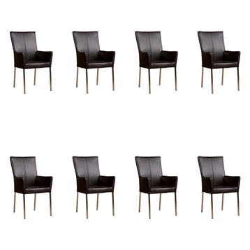Set van 8 Leren eetkamerstoelen Daily met armleuning -, Huis en Inrichting, Ophalen of Verzenden, Nieuw, Leer, Eén