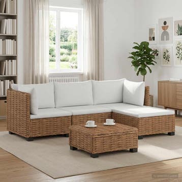 vidaXL 5 st Rieten Loungeset met Kussens GENDT Natuurlijk, Verzenden, Nieuw