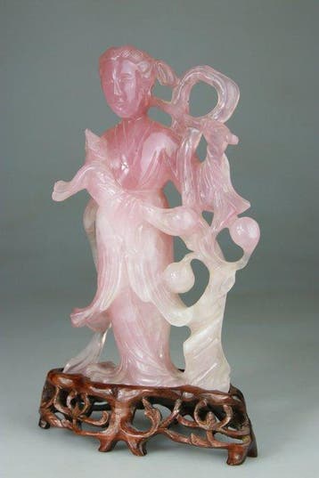 Kwanyin-beeldje - Chinees - Sokkel van rozenhout -, Antiek en Kunst