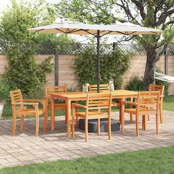 vidaXL Tuin Eettafel Set 7 pcs Bruin Massief Acacia Hout, Verzenden, Nieuw