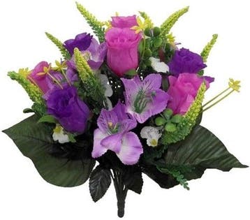 Zijden boeket rozen en alstroemeria mixed astilbe