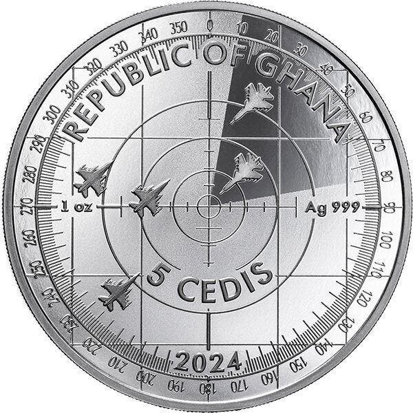 Ghana. 5 cedis 2024 Ukrainian Falcons 1 oz Proof (.999), Postzegels en Munten, Munten | Europa | Niet-Euromunten