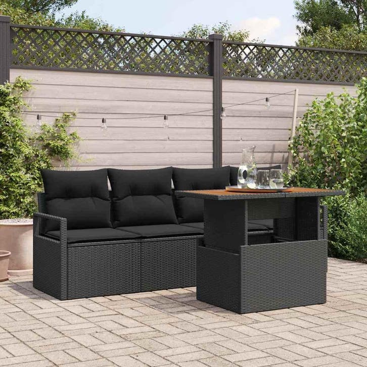 vidaXL Tuinbank Set met kussen 5 pcs Zwart, Jardin & Terrasse, Ensembles de jardin, Envoi