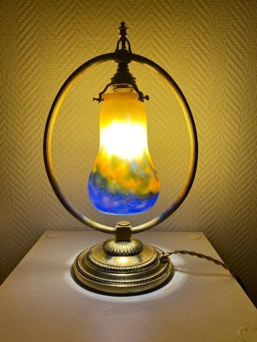 Tafellamp - Brons, Glas - Lamp Brons Muller Fres, Antiquités & Art, Art | Objets design