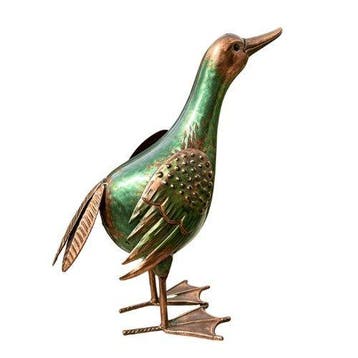 Sculpture, Elegant Iron Duck Sculpture – Green & Bronze