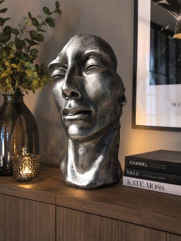Beeld, statue head in silver bronze color - 50 cm -