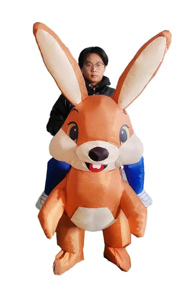 KIMU® Opblaas Kostuum Kinderen Rijdend op Bruin Konijn 122 1, Kinderen en Baby's, Carnavalskleding en Verkleedspullen, Nieuw, Ophalen of Verzenden