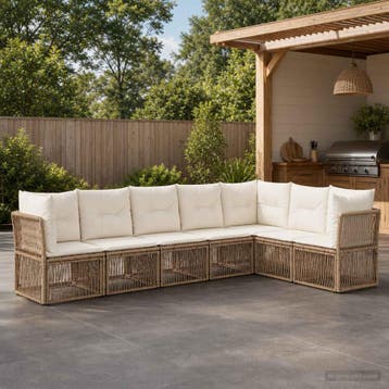 vidaXL Tuinbank Set 7 st Beige poly rattan, Verzenden, Nieuw