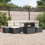 vidaXL Tuinbank Set 7 pcs Zwart poly rattan, Verzenden, Nieuw
