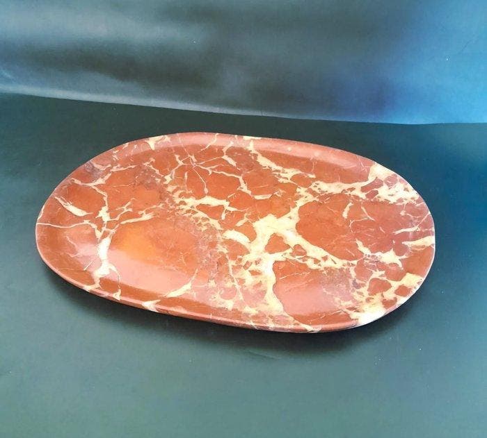 Dienblad - Marmer - Groot ovaal dienblad van Rosso, Antiquités & Art, Curiosités & Brocante