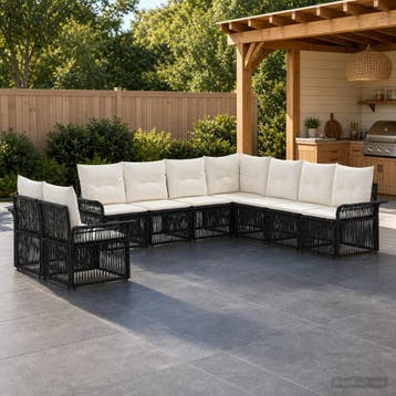 vidaXL Tuinbank Set 9 st Zwart poly rattan, Verzenden