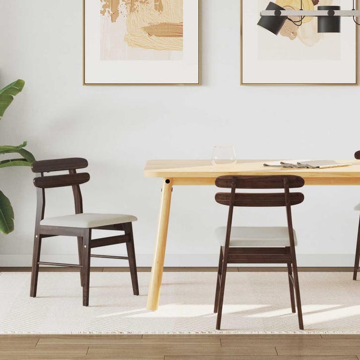 vidaXL Eetkamerstoel 2 st Massief Rubberhout Lichtbruin en, Huis en Inrichting, Stoelen, Nieuw, Verzenden