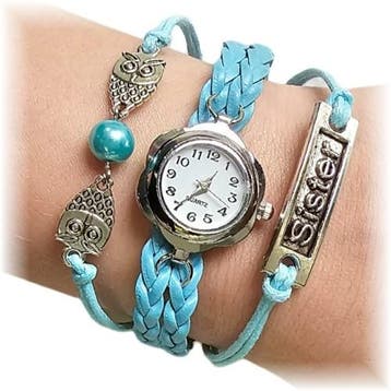 Fako - Armband Horloge - Multi Uiltjes Sister - Lichtblauw, Verzenden