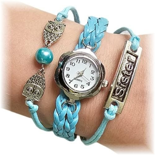 Fako - Armband Horloge - Multi Uiltjes Sister - Lichtblauw, Handtassen en Accessoires, Horloges | Dames, Verzenden