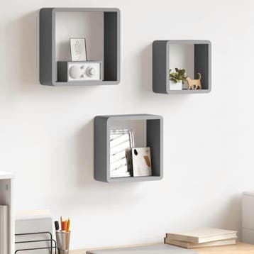vidaXL Wandschappen kubus 3 st MDF grijs, Verzenden, Nieuw