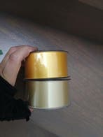 Bedrukt lint geel goud 70 mm met zwarte opdruk 80 cm per, Nieuw