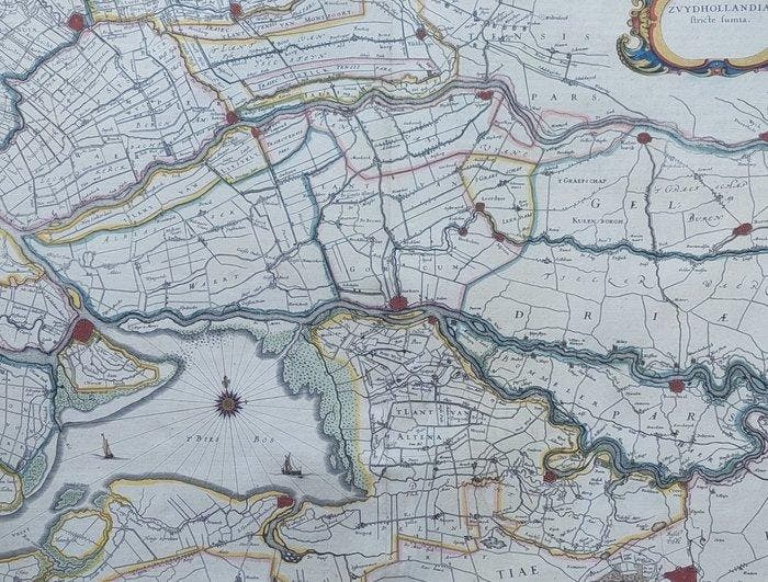 Pays-Bas - Zuid-Holland, Biesbosch Dordrecht etc; Joan Blaeu, Boeken, Atlassen en Landkaarten